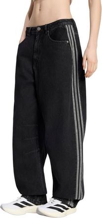 adidas Originals 3-Stripes Barrel Leg Jeans in True Black Denim at Nordstrom, Size 29