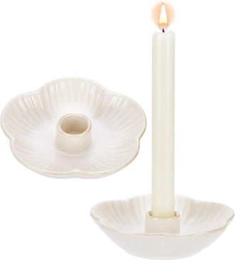 OEM Juego De 2 Portavelas De Cer&aacute;mica Con Forma De Flor, Candelabros De Porcelana, Bandeja Para Velas, Decoraci&oacute;n R&uacute;stica Vintage Para Velas, Varitas De I