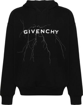 Givenchy thunderbolt-print cotton hoodie - men - Cotton - S - Black