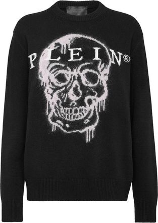 Philipp Plein Pullover Round Neck Skull - Dames - Ronde hals truien - Zwart - XS - Wol - Truien & Vesten
