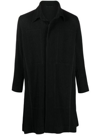 Homme Pliss&eacute; Issey Miyake pleated button-up coat - Black