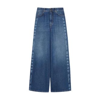 Max Mara Wide Jeans, female, Blue, Size: 2XS Wide Dark Blue Jeans with Logos