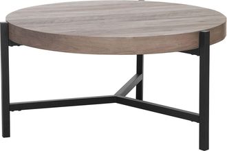 Beliani Mesa De Centro Con Tablero De Madera Gris Pardo Patas De Metal Negro 70 Cm Redonda Moderna Para Sal&oacute;n Industrial Bonita