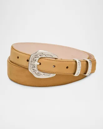 Simonnot Godard Men & apos;s Western Nubuck Suede Belt