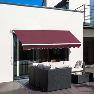 OUTSUNNY Garden Patio Manual Awning Canopy Sun Shade Shelter in Red