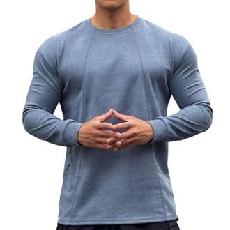 Generic Red T Shirt Men Yellow T Shirt Men White 2024 Gift Mens Casual Long Sleeve Stripes T Shirt Classic Slim Round Neck Shirts Men Tshirt (Blue, XXL)