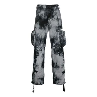 Off-white Mens Off-White FW22 Tie Dye Pattern Printing 3D Pocket Cargo Casual Pants/Trousers Black OMCF032F22FAB0010701