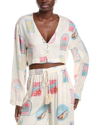 Vintage Havana Printed Crepe Long Sleeve Blouse