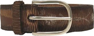 Orciani Lasergesneden en Geborduurd Leren Riem - Heren - Riemen - Bruin - 90 CM - Leer - Accessoires