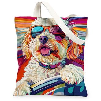 Generic Cavachon Dog Canvas Tote Bag for Shopping 13x15, Pop Aesthetic Funky Puppy Reusable Grocery Print Pattern Bag for Women, Cool Pet Beach Aesthetic Pain