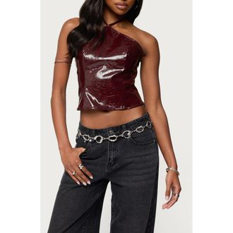 Edikted Hailie Faux Leather Halter Crop Top in Burgundy at Nordstrom, Size X-Small