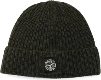Stone Island Olive Green Logo Knitted Beanie Cap