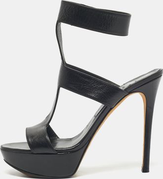 Gina Black Leather Platform Ankle Strap Sandals