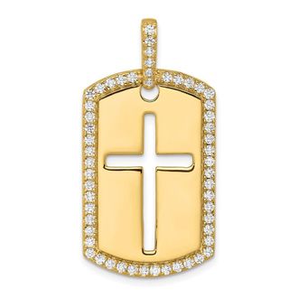 Diamond2Deal 14K Gold Lab Grown Diamond Cross Dog Tag Pendant (0.8ct, VS, D-E)