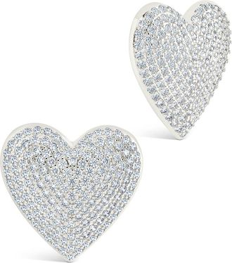 Sterling Forever Disco Heart CZ Statement Stud Earrings