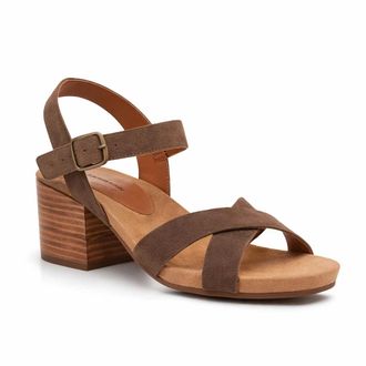 Lucky Brand Payton Sandals Women Brown Suede Ankle Strap Block Heel HAWK1810