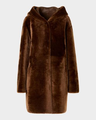 Akris Hooded Shearling Oversized Coat