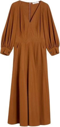 Max Mara Kleedjes, Dames, Bruin, M, Katoen, Bruine Katoenen Midi Jurk met Klokvorm
