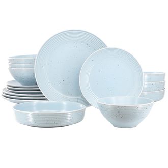 Elama Emilia 16 Piece Double Bowl Stoneware Dinnerware Set in Light Gray