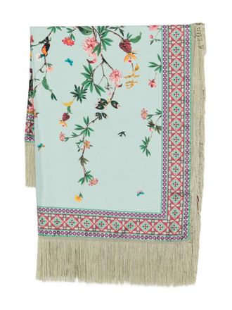La DoubleJ floral-print fringed scarf - men - Silk - One Size - Blue