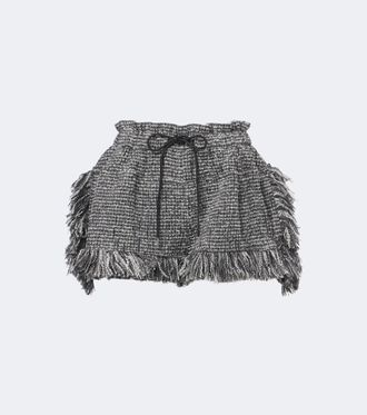 sacai Fringed wool-blend tweed shorts