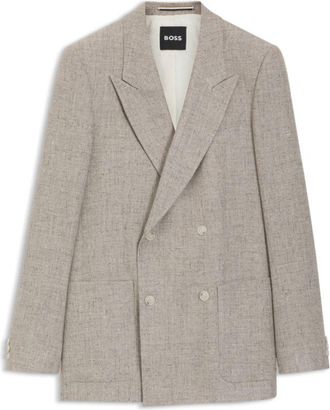 BOSS Relaxed-fit double-breasted blazer with micro pattern