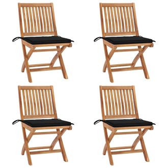 vidaXL Vidaxl - Sillas De Jard&iacute;n Plegables 4 Uds Madera Maciza Teca Con Cojines