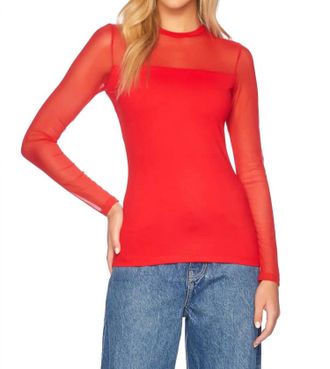Susana Monaco Mesh Crewneck Top In Red