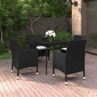 vidaXL Vidaxl - Set Comedor De Jard&iacute;n 5 Pzas Y Cojines Rat&aacute;n Sint&eacute;tico Y Vidrio