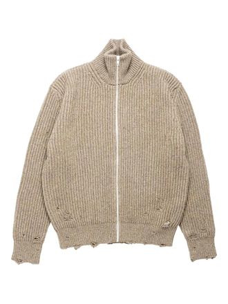 Maison Margiela elbow-patch cardigan - men - Wool/Polyamide/Calf Leather - M - Neutrals