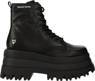 Naked Wolfe Enkellaarsjes - Dames - Veterlaarzen - Zwart - 41 EU - Schoenen