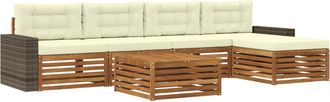vidaXL Conjunto De Sof&aacute;s De Exterior 6 Uds. Natural Y Crema Poli&eacute;ster Vidaxl