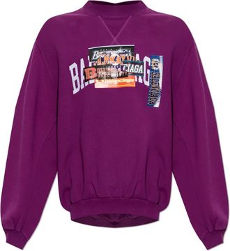 Balenciaga Sweatshirt met Kleurrijke Print - Heren - Sweatshirts - Paars - M - Katoen - Hoodies & sweatvesten