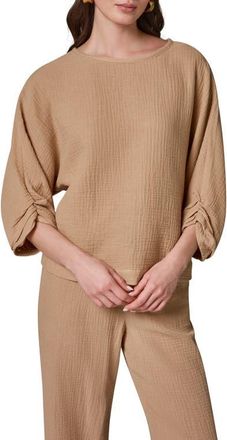 DKNY Twist Cuff Cotton Gauze Top in Fawn at Nordstrom, Size X-Small