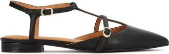 Kazar Platte Semi-Open Pumps met Bandjes - Dames - Ballerinas - Zwart - 40 EU - Leer - Schoenen