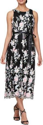 Alex Evenings Embroidered Floral Cocktail Midi Dress in Black Multi at Nordstrom Rack, Size 10