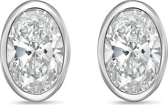 Diana M. Jewels 14Kt White Gold 15.00 cts Lab Grown Oval Diamond Bezel Studs