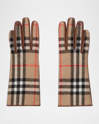 Burberry Check Wool and Leather Gloves