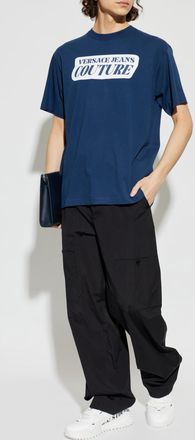 Versace Jeans Couture T-shirt With A Printed Logo, Mens, Navy Blue