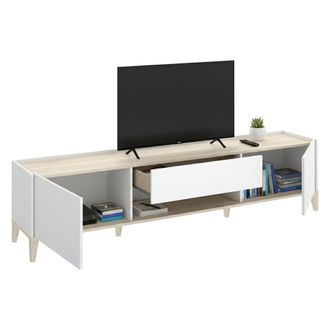 Dmora Mueble Tv Yreka, Un Caj&oacute;n, 4 Estantes, 2 Puertas, 39x197x50h Cm Blanco