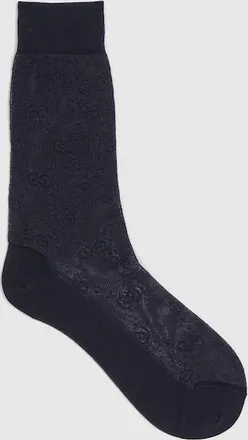 Gucci GG Knit Silk Cotton Socks, Size XL, Black, Fabric
