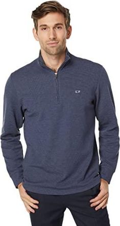 New Vineyard Vines Men's store Blue Feeder Stripe Jersey 1/4 Zip Knit Pullover