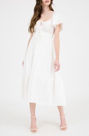 August Sky Flutter Sleeve Tiered Maxi Dress in White at Nordstrom Rack, Size Medium
