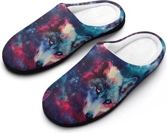 Generic Wolf in G-alaxy Cotton Slippers for Women Indoor Outdoor Slipper Slip-On Memory Foam Home Shoes