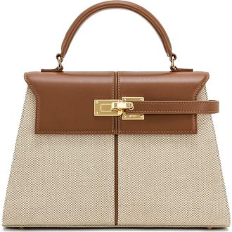 JW PEI Large Elise Faux Leather Top Handle Bag in Brown Canvas at Nordstrom