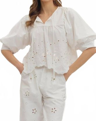 Entro Starr Eyelet Top In Off White
