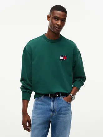 Tommy Hilfiger Mens Tommy Jeans Wavy Flag Logo Sweatshirt - Velvet Green - XXL