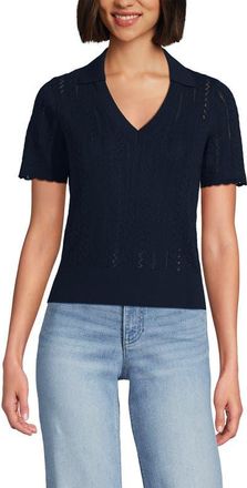 Lands End Fine Gauge Cotton Pointelle Polo Sweater in Radiant Navy at Nordstrom, Size X-Large
