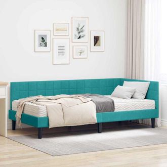 vidaXL Estructura De Cama Esquina Con Colch&oacute;n 2 Pcs Tuquesa Terciopelo Vidaxl