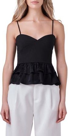 endless rose Mixed Media Layered Ruffle Camisole in Black at Nordstrom Rack, Size X-Small